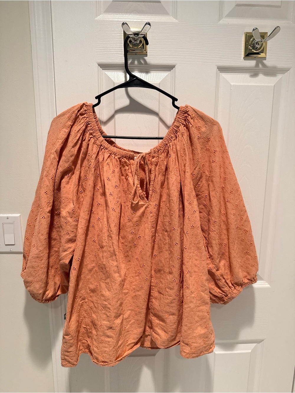Mango Peach Eyelet Peasant Blouse